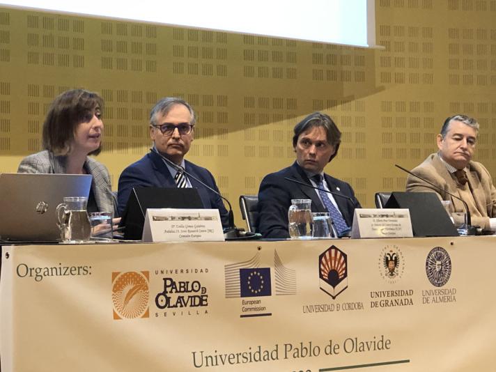 Lead Scientist at ECAT Emilia Gómez delivers opening remarks at Andaluz.IA on December 20, 2023
